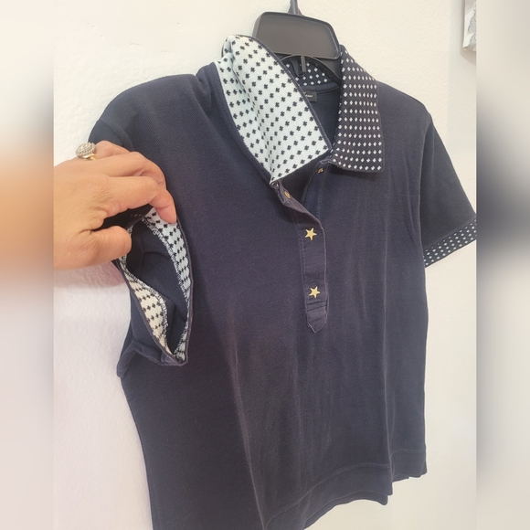 Les Copains Navy Top with Star Accents Made In Italy Size 46/M - Picture 6 of 8